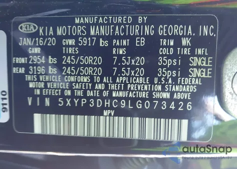 2020 Kia Telluride Ex из США, поврежденный, VIN 5XYP3DHC9LG073426